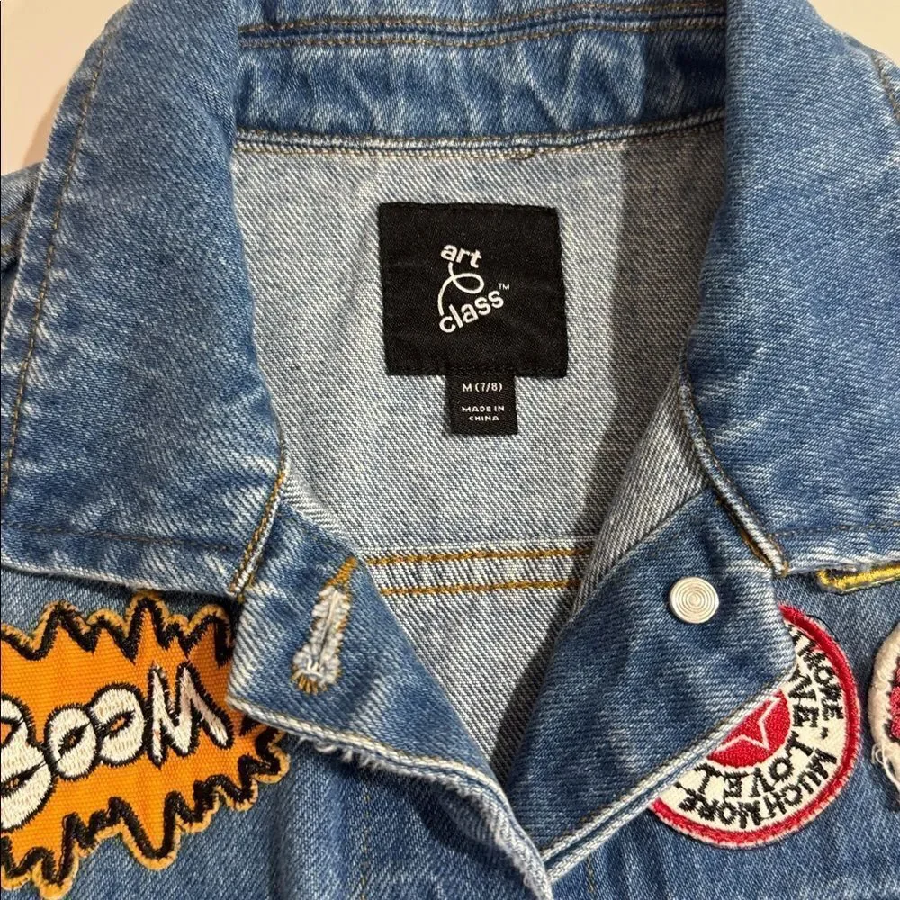 Art Class Blue Denim Vest with Vibrant Patches